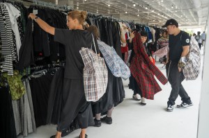 Street style at Comme des Garcons Sample Sale in New York.