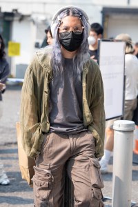 Street style at Comme des Garcons Sample Sale in New York.