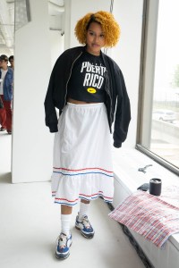 Street style at Comme des Garcons Sample Sale in New York.