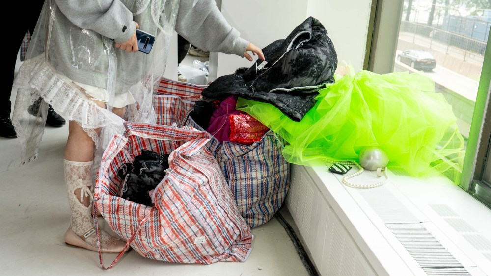 Street style at Comme des Garçons' sample sale in New York.