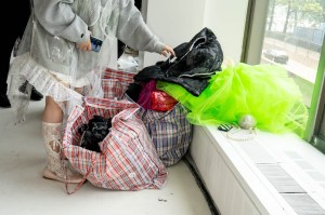 Street style at Comme des Garçons' sample sale in New York.