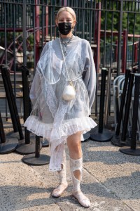 Street style at Comme des Garcons Sample Sale in New York.