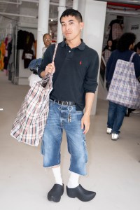 Street style at Comme des Garcons Sample Sale in New York.