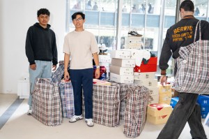 Street style at Comme des Garcons Sample Sale in New York.