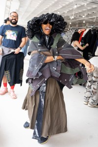Street style at Comme des Garcons Sample Sale in New York.
