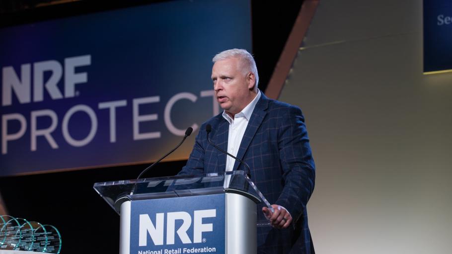 David Johnston. vice president of asset protection and retail operations for the National Retail Federation speaks at the Protect 2023 conference in Grapevine, Texas.