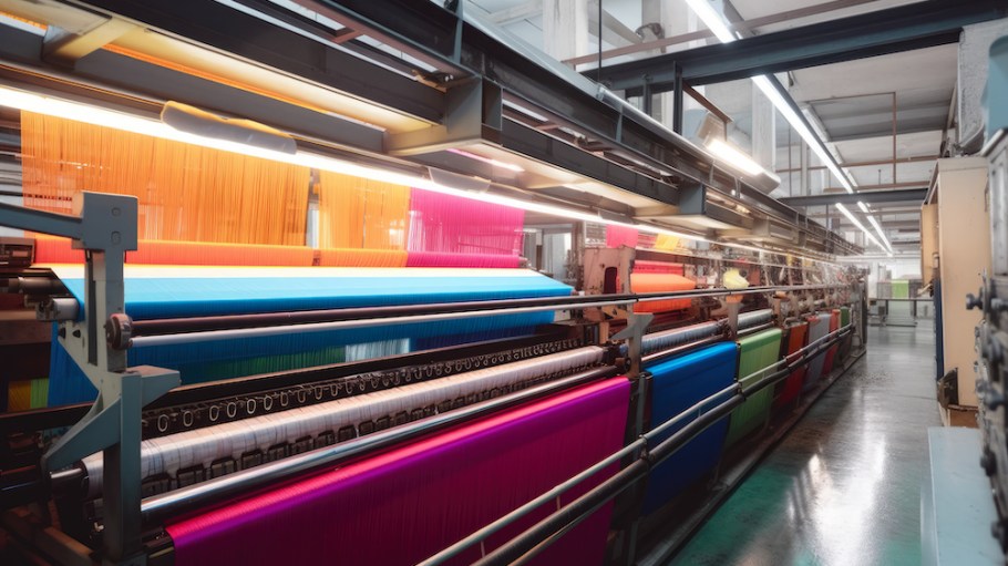 AI generated image of a fabric weaving factory