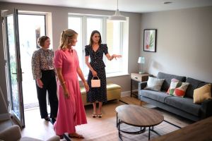 SOUTHAMPTON, ENGLAND - JUNE 27: Catherine, Princess Of Wales (R) visits with Edwina Grosvenor (C), founder of the charity One Small Thing, the new facilities of "Hope Street" on June 27, 2023 in Southampton, England. Hope Street is a residential community developed by One Small Thing, which is piloting a new approach to supporting women in the justice system. (Photo by Daniel Leal - WPA Pool/Getty Images)