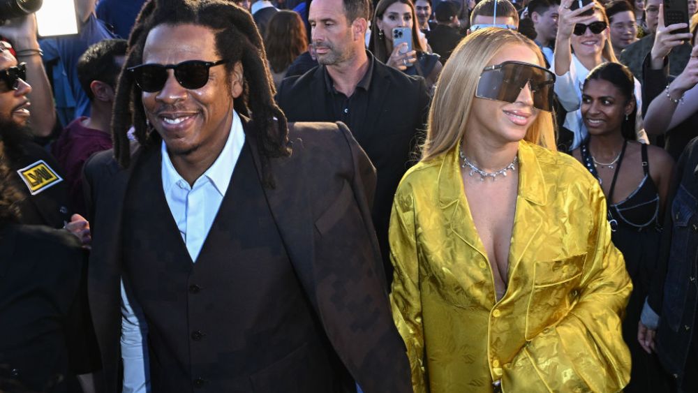 Jay-Z and Beyoncé attend Louis Vuitton's Spring 2024 menswear show on June 20 in Paris.