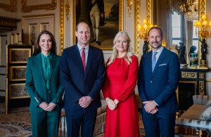 Kate wore a hunter green Burberry ensemble for a meeting with Norwegian Royals.