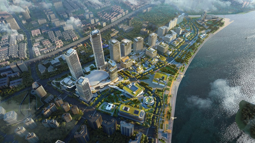 An illustration of the Shanghai West Bund Financial Hub, to be completed in 2027.