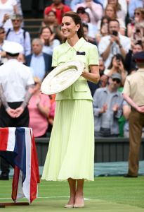 LONDON, ENGLAND - JULY 15: Catherine, Princess of Wales attends day thirteen of the Wimbledon Tennis Championships at All England Lawn Tennis and Croquet Club on July 15, 2023 in London, England. (Photo by Karwai Tang/WireImage)