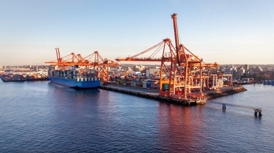 Gantry cranes at container terminals at the Port of Vancouver, B.C.