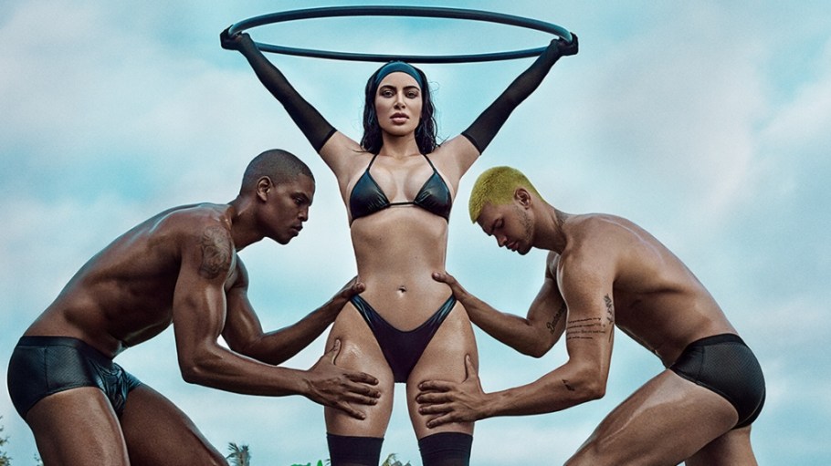 Kim Kardashian modelling in Skims’ latest swim campaign, announced June 26, shot by Steven Klein in Los Angeles.