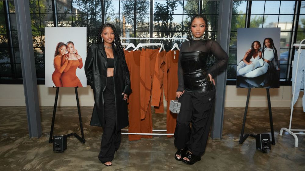 Halle and Chloe Bailey at the Chlöe x Halle VS Pink launch celebration on Aug. 21 in Los Angeles.