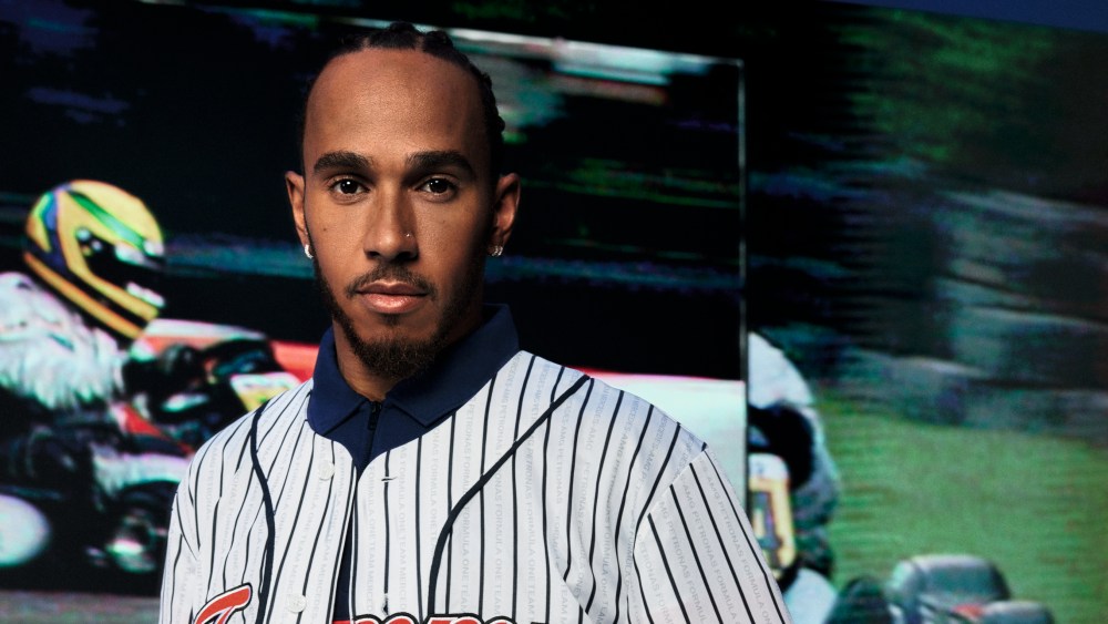 Formula 1 driver Lewis Hamilton in Tommy Hilfiger 44 jersey