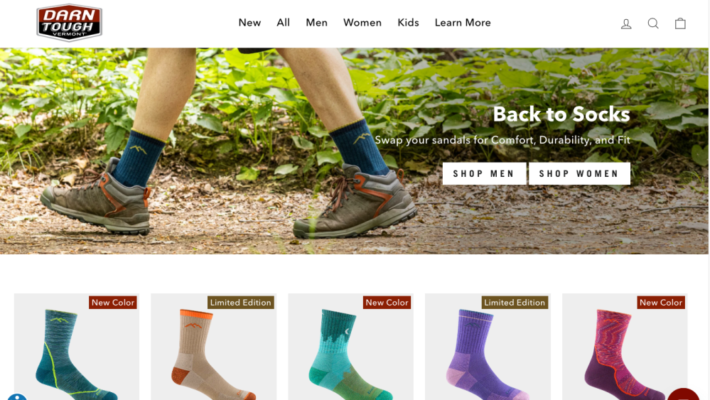 Darn Tough e-commerce site.