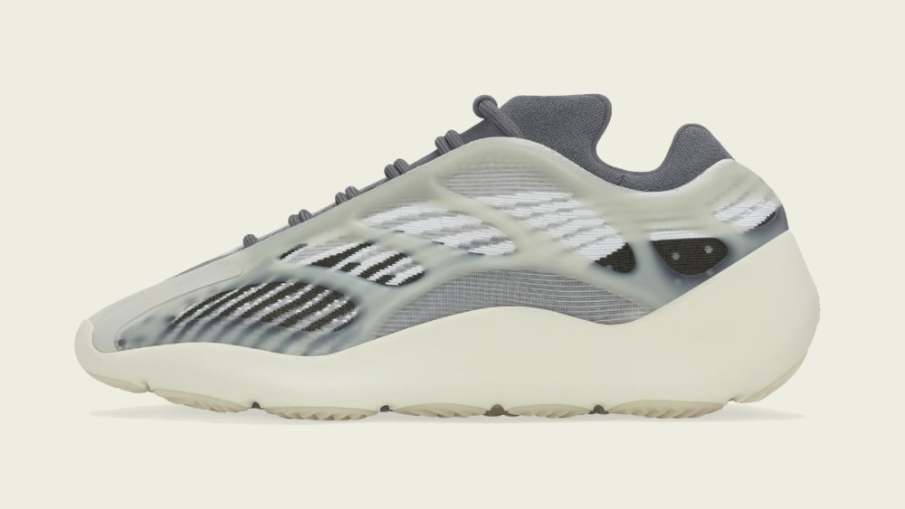 The medial side of the Adidas Yeezy 700 V3 "Fade Salt."