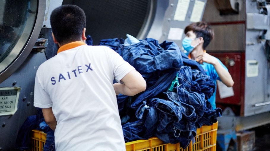 Workers at the Saitex denim production facility in Vietnam.