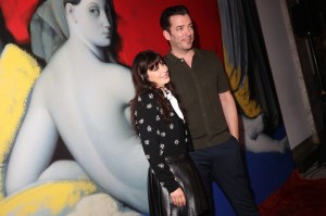 Zooey Deschanel and Jonathan Scott at Alice & Olivia Spring 2024 Ready To Wear Presentation on September 9, 2023 in New York, New York.