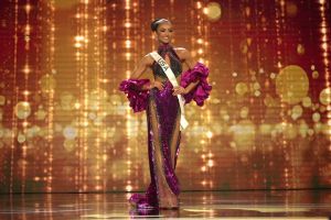 NEW ORLEANS, LOUISIANA - JANUARY 11: Miss USA, R'Bonney Gabriel walks onstage during the 71st Miss Universe preliminary competition at New Orleans Morial Convention Center on January 11, 2023 in New Orleans, Louisiana. (Photo by Josh Brasted/Getty Images)