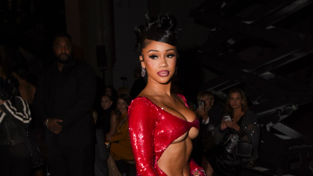 Saweetie at the LaQuan Smith Spring 2024 Ready To Wear Fashion Show at Skylight at Essex Crossing on September 11, 2023 in New York, New York.
