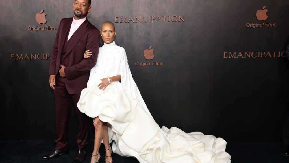 (L-R) Will Smith and Jada Pinkett Smith at the Apple Original Films' "Emancipation" premiere on Nov. 30, 2022 in Los Angeles.