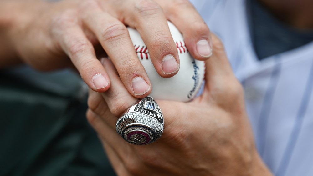 CHICAGO, IL - SEPTEMBER 08: Detail shot of former Cubs player Ben Zobrist's World Series ring before the game between the Arizona Diamondbacks and the Chicago Cubs at Wrigley Field on Friday, September 8, 2023 in Chicago, Illinois. (Photo by Quinn Harris/MLB Photos via Getty Images)