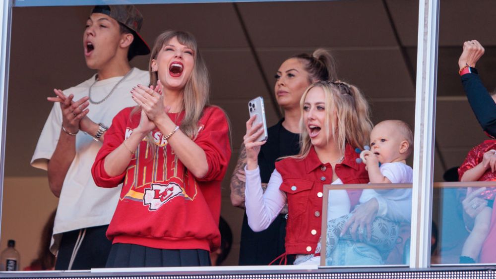 Taylor Swift with Brittany Mahomes at Chiefs vs. Chargers on Oct. 22 in Kansas City, Missouri.