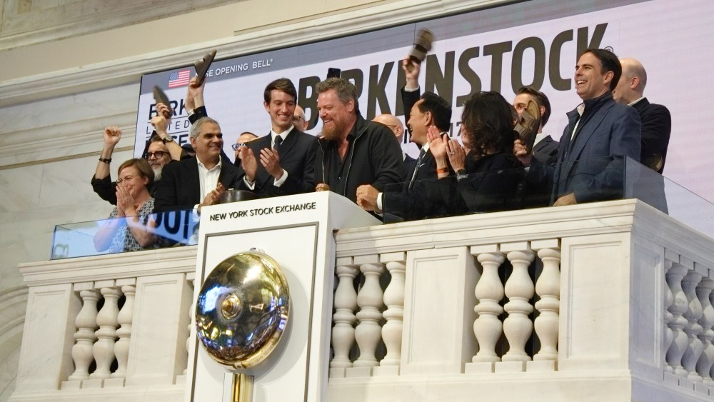 Birkenstock CEO Oliver Reichert ringing the bell at the New York Stock Exchange.