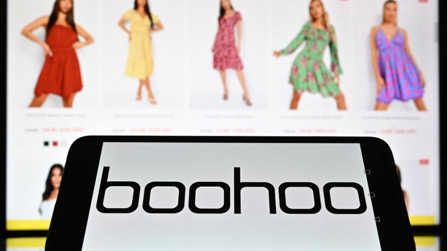The Boohoo logo displayed on a smartphone.