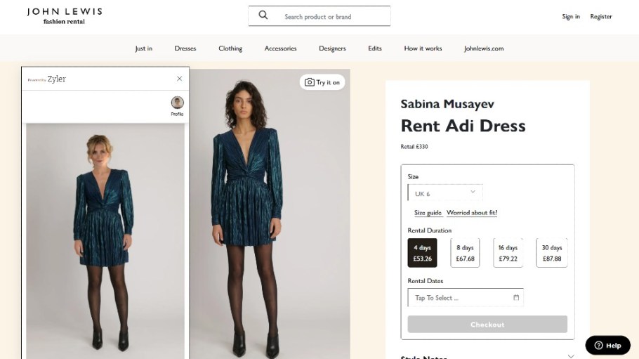 Zyler's AI-powered 3D visualization software allows shoppers to "try on" John Lewis clothes before renting.
