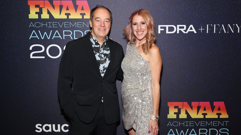NEW YORK, NEW YORK - NOVEMBER 29: (L-R) Dave Powers and Stephanie Rothstein Bruce attend the 2023 Footwear News Achievement Awards at Cipriani South Street on November 29, 2023 in New York City. (Photo by Jamie McCarthy/Footwear News via Getty Images)