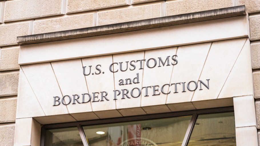 A sign on the exterior of the building housing the US Customs and Border Protection in central Washington DC, USA.