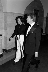 Rosalynn Carter and Jimmy Carter attend an event at the White House in Washington, D.C., on November 15, 1977.