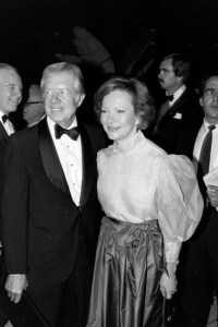 (L-R, foreground) Jimmy Carter and Rosalynn Carter attend an event at Lincoln Center in New York City on February 8, 1983.