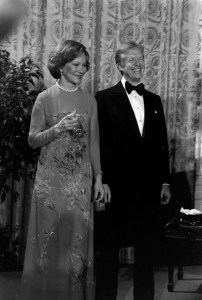 Rosalynn Carter and Jimmy Carter attend an event at the White House in Washington, D.C., on December 18, 1979.