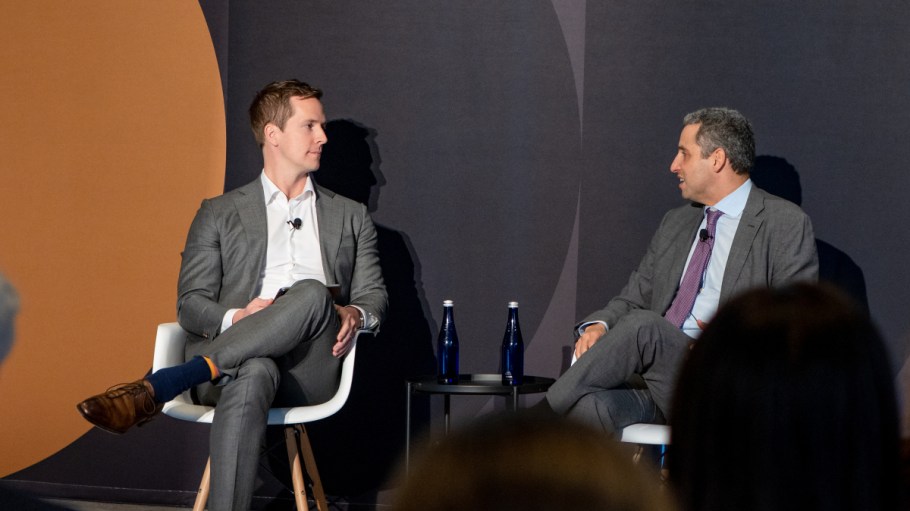 Rob Silvers (at right), the Department of Homeland Security's under secretary for strategy, policy and plans, speaks with Evan Smith, Altana's CEO, at a 2023 Altana conference.