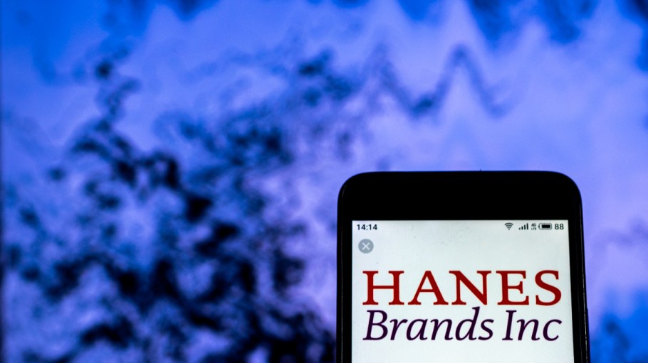 The Hanesbrands logo displayed on a smartphone.