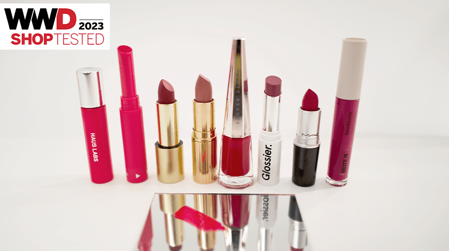 Best lipsticks on a white surface with a testing swatch