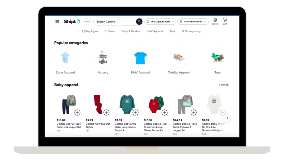 Consumers can now access all of Carter’s brands from the Shipt Marketplace, in addition to the Carter’s app, for same-day delivery of apparel and other family products