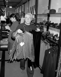 Fashion designer Giorgio Armani at work in his Madison Avenue store.