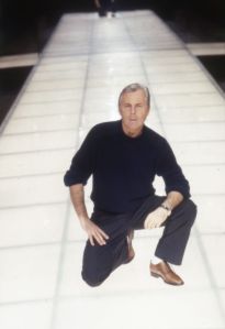 Italian fashion stylist Giorgio Armani poses on a catwalk. Italy, 1984 (Photo by Angelo Deligio/Mondadori Portfolio via Getty Images)