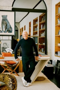 Portrait of Giorgio Armani photographed by Stefan Giftthaler for WWD at Armanis private home on March 30, 2023 in Milan, Italy.