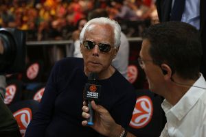 MILAN, ITALY - MAY 18:  Giorgio Armani before the Turkish Airlines Final Four Final game between Real Madrid vs Maccabi Electra Tel Aviv at Mediolanum Forum on May 18, 2014 in Milan, Italy.  (Photo by Roberto Finizio/Euroleague Basketball via Getty Images)
