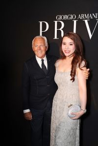 PARIS, FRANCE - JULY 05: Fashion and technology investor Wendy Yu (R),  Italian fashion designer Giorgio Armani attend the Giorgio Armani Prive Haute Couture Fall/Winter 2016-2017 show as part of Paris Fashion Week on July 5, 2016 in Paris, France. (Photo by Zhang Jie/Visual China Group via Getty Images)