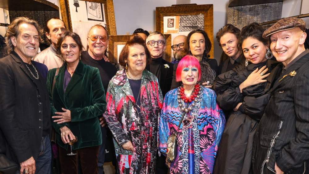 Michele Lamy, Stephen Webster, Andreas Kronthaler, Solange Azagury-Partridge, Michael Kors, Suzy Menkes, Jasper Conran, Dame Zandra Rhodes, Laudomia Pucci, Christopher Kane, Simone Rocha and Designer Stephen Jones attend Suzy Menkes' 80th Birthday Dinner at Dover Street Market in London.

Photo Credit: Dave Benett.