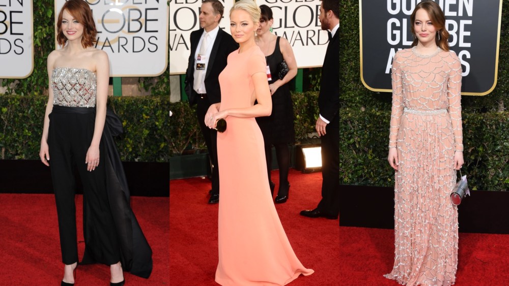 Emma Stone, style, Golden Globes, 2011, 2015, 2019
