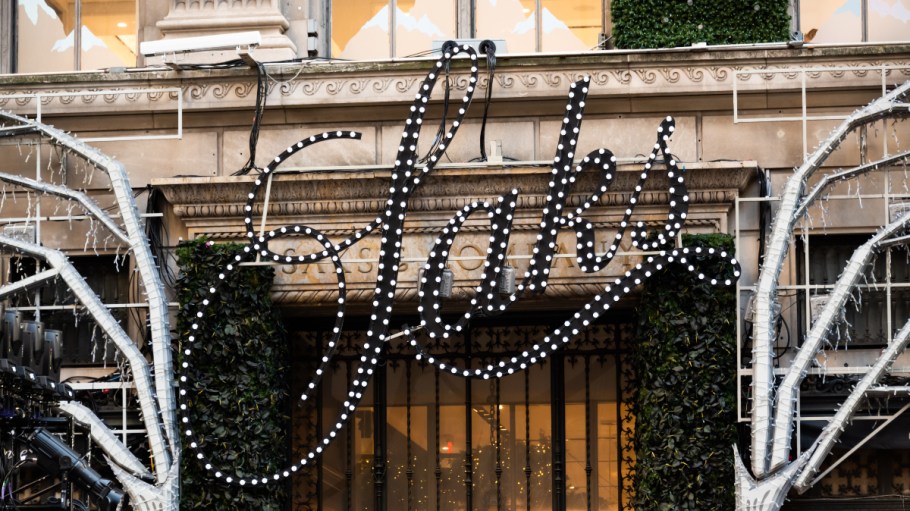 NEW YORK, NEW YORK - NOVEMBER 23: A view of light decorations outside Saks Fifth Avenue on November 23, 2020 in New York City.