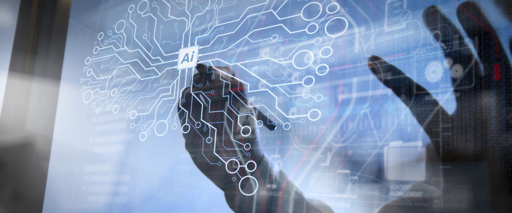 Artificial Intelligence (AI), machine learning with data mining technology on virtual dashboard. Double exposure, businessman hand working concept. Documents finance graphic chart. (GDA via AP Images)